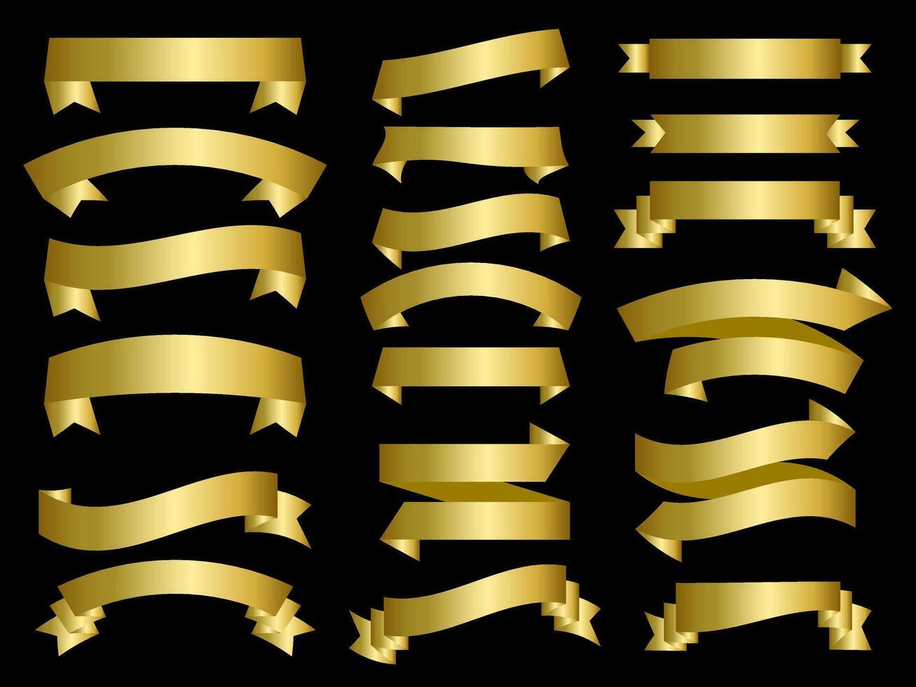 gouden kleur lint elementen. goud schets modern gemakkelijk linten verzameling. vlak banier lint voor decoratief ontwerp. linten, spandoeken, insignes, etiketten ontwerp elementen. vector