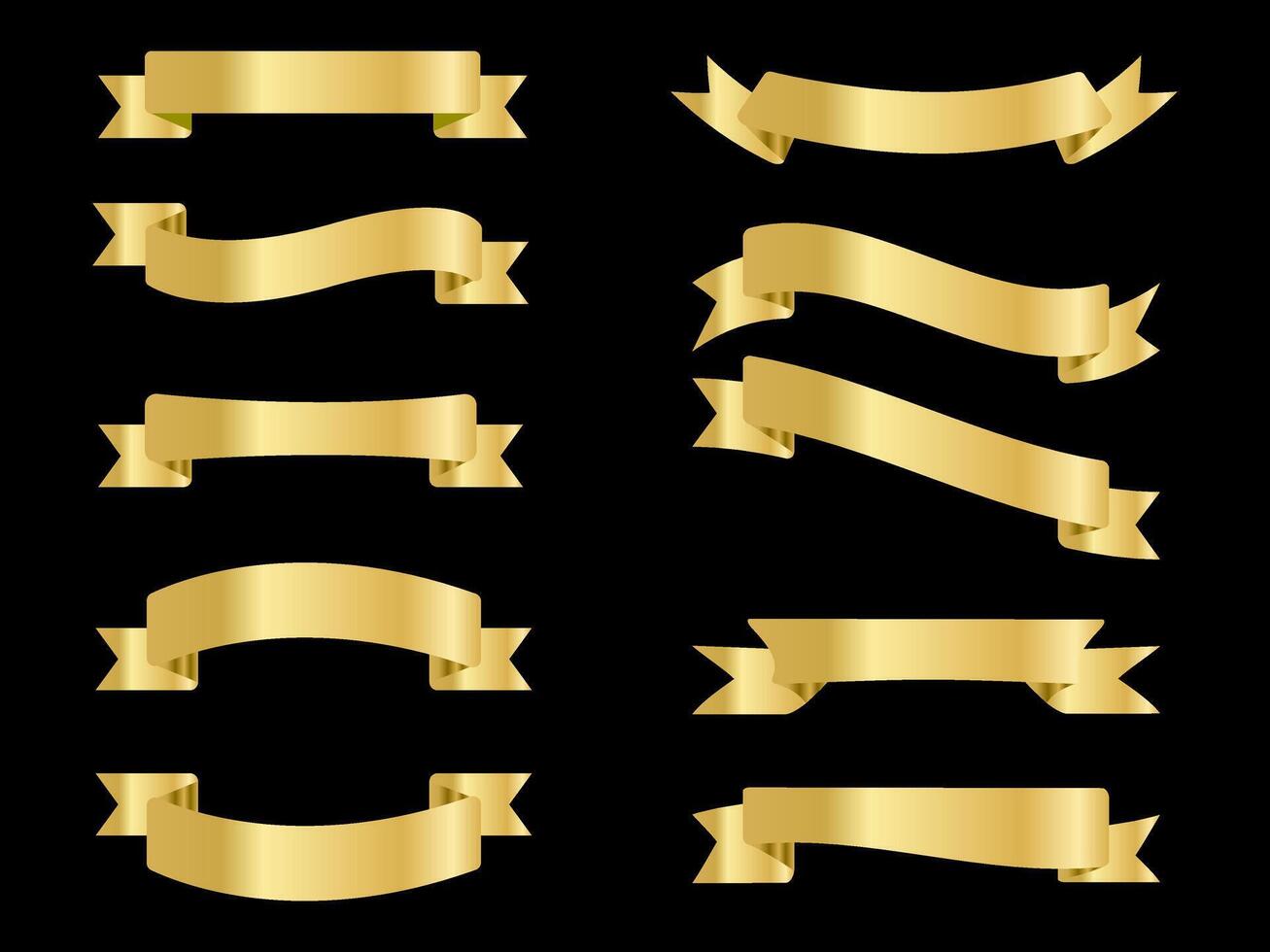 gouden kleur lint elementen. goud schets modern gemakkelijk linten verzameling. vlak banier lint voor decoratief ontwerp. linten, spandoeken, insignes, etiketten ontwerp elementen. vector