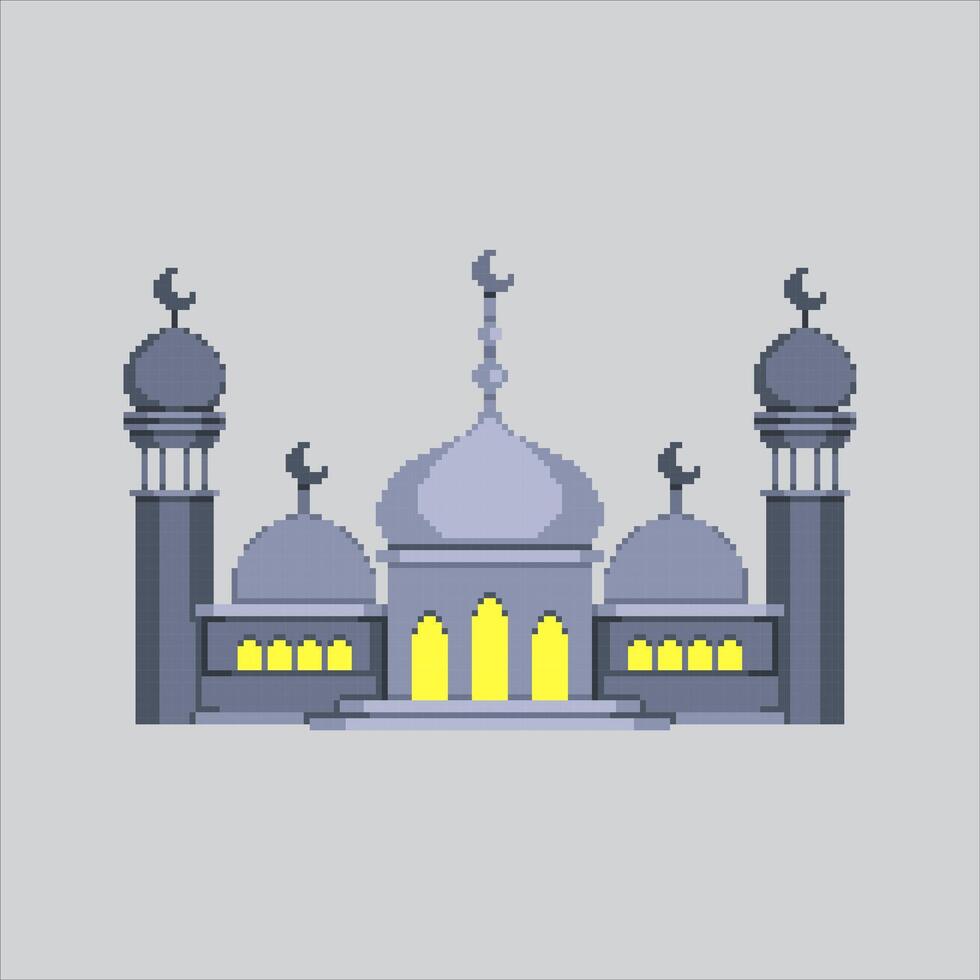 pixel kunst illustratie moskee. korrelig eid moskee. Islamitisch moskee masjid korrelig voor de pixel kunst spel en icoon voor website en spel. oud school- retro. vector