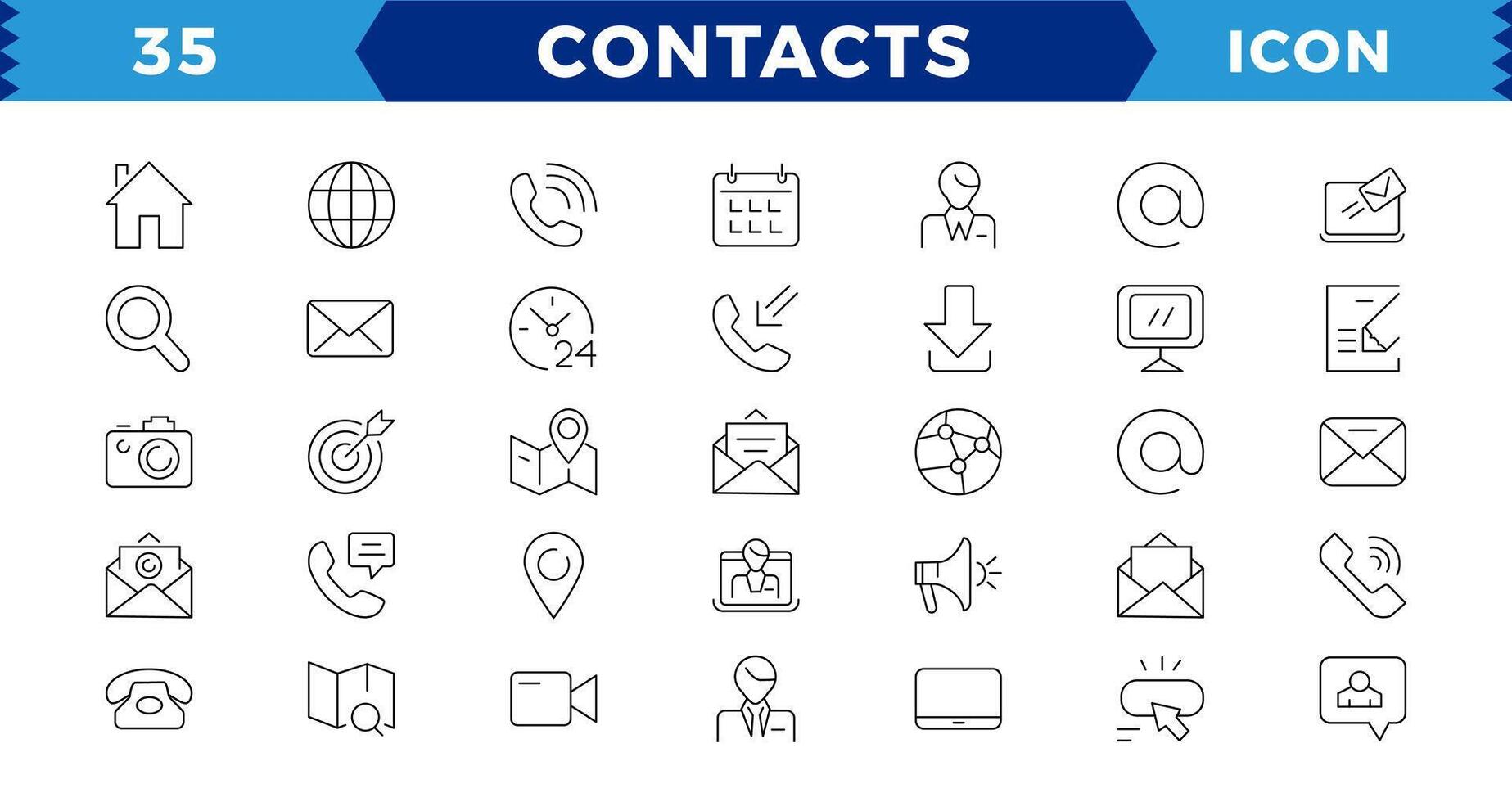 contact en communicatie iconenset, schets icoon voor contact, babbelen en communicatie.web en mobiel icoon. chatten, steun, bericht, telefoon.dun lijnen web pictogrammen reeks - contact ons. vector