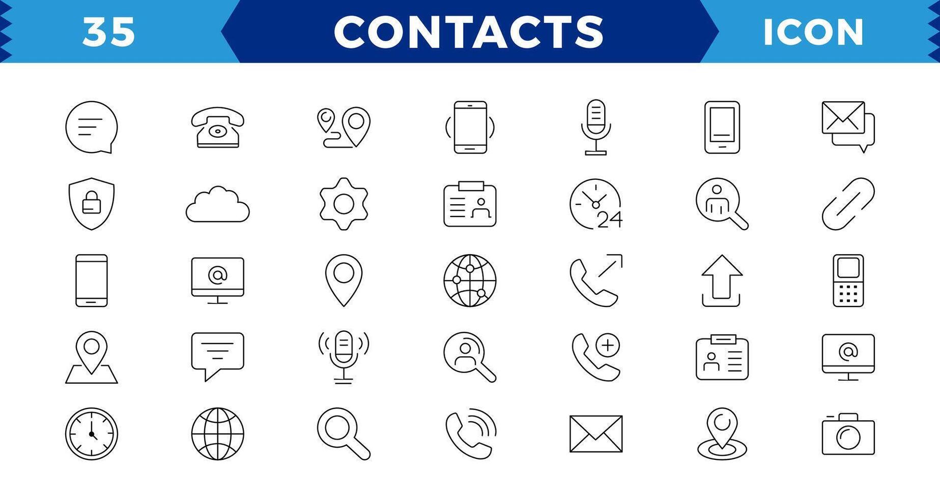 contact en communicatie iconenset, schets icoon voor contact, babbelen en communicatie.web en mobiel icoon. chatten, steun, bericht, telefoon.dun lijnen web pictogrammen reeks - contact ons. vector