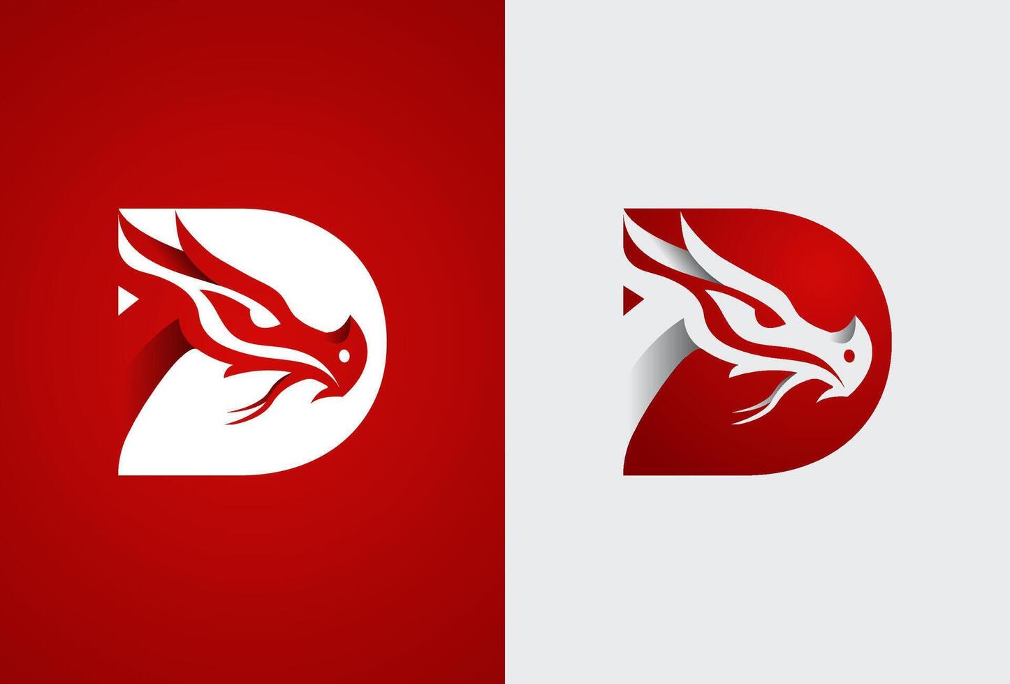 draak logo, brief d met negatief ruimte draak hoofd binnen, geïsoleerd Aan achtergrond in twee kleur stijl, illustratie vector