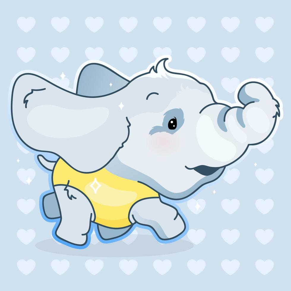 schattige olifant kawaii stripfiguur vector. schattig en grappig dier in sportkleding, zwempak geïsoleerde sticker, patch. anime babyjongen olifant rennen, sporten emoji op blauwe achtergrond vector