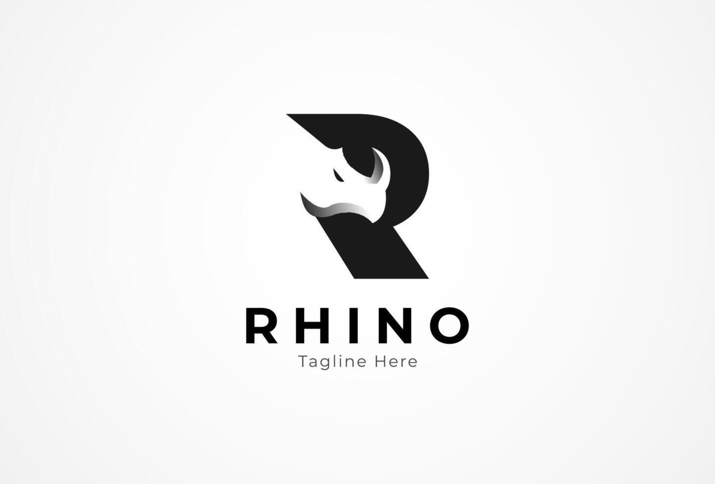 brief r neushoorn logo, eerste r met negatief ruimte neushoorns hoofd, vlak ontwerp logo sjabloon, illustratie vector