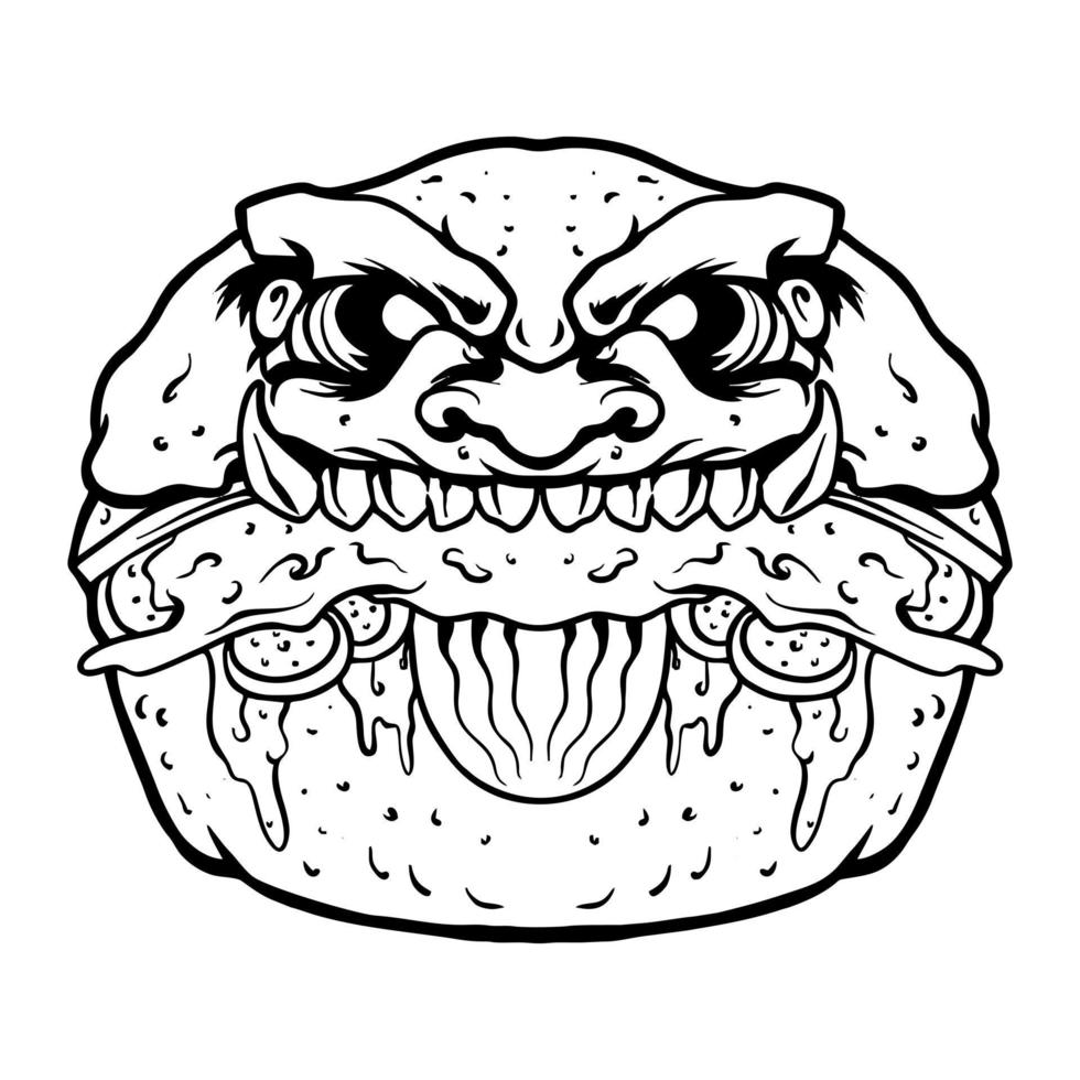 premium enge zombie hamburger gesmolten vector illustratie tshirt ontwerp