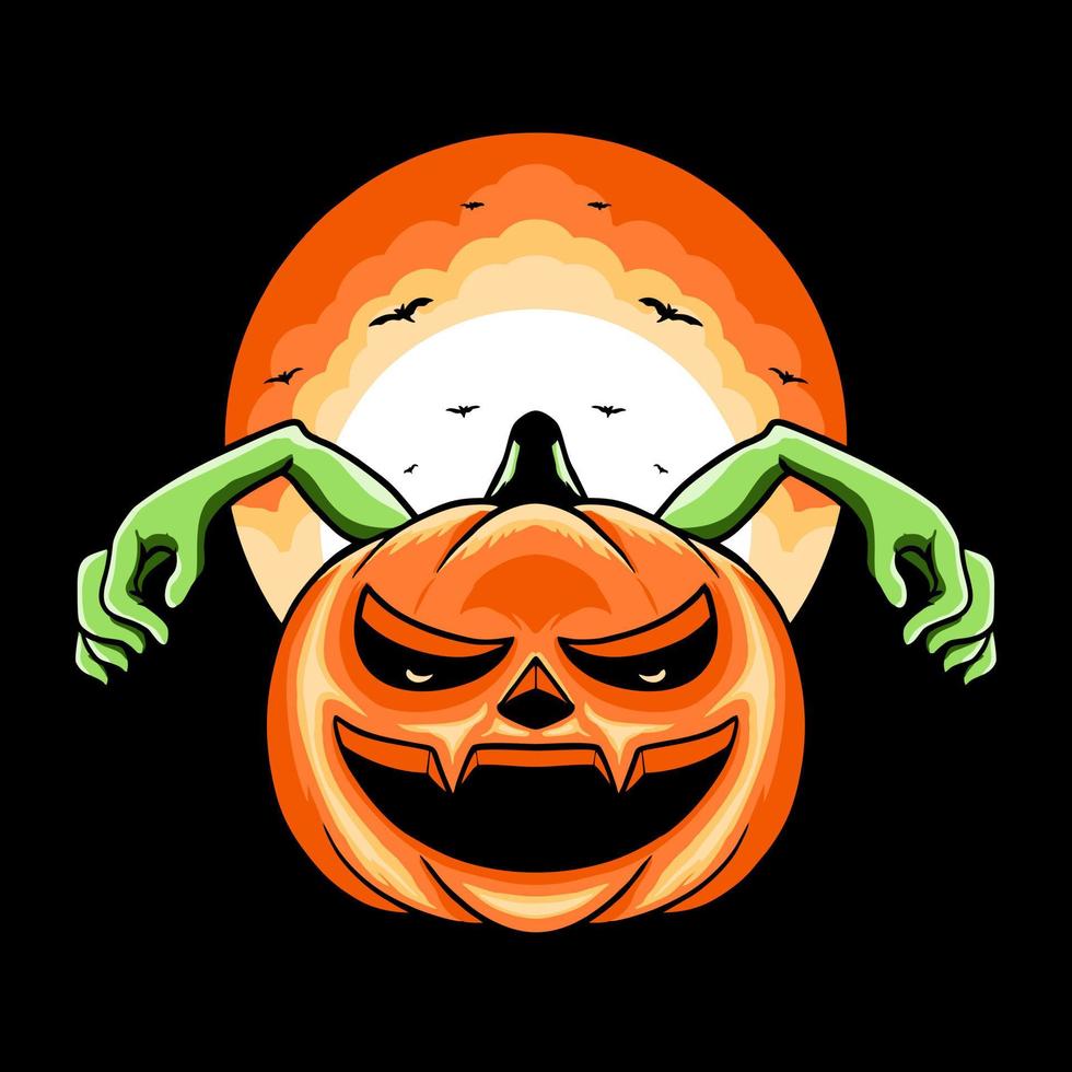 enge pompoen monster halloween premium vector tshirt ontwerp illustratie