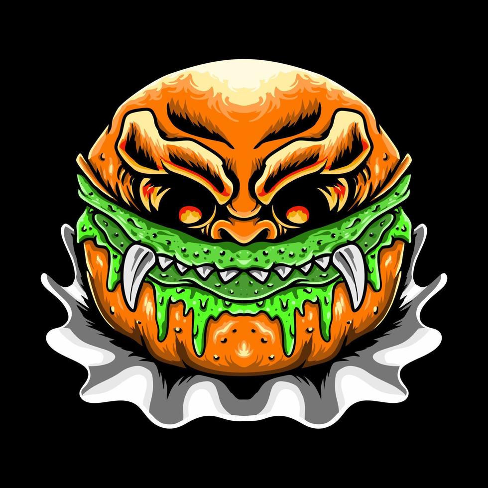 premium enge zombie hamburger gesmolten vector illustratie tshirt ontwerp