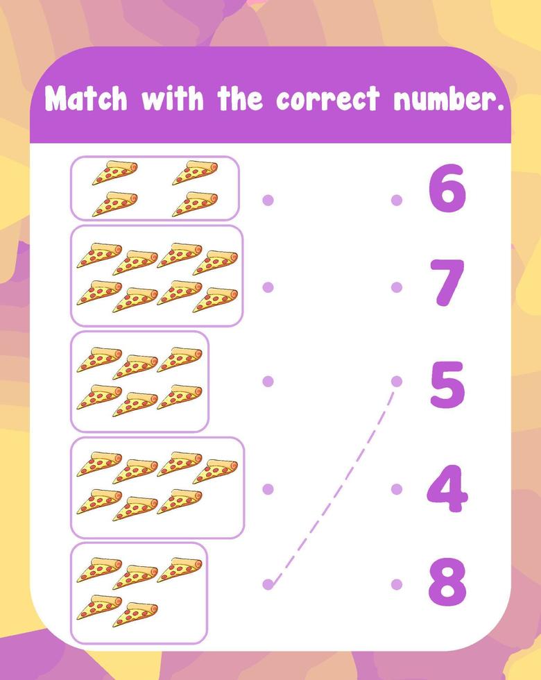 tel en match nummers wiskunde werkbladsjabloon vector