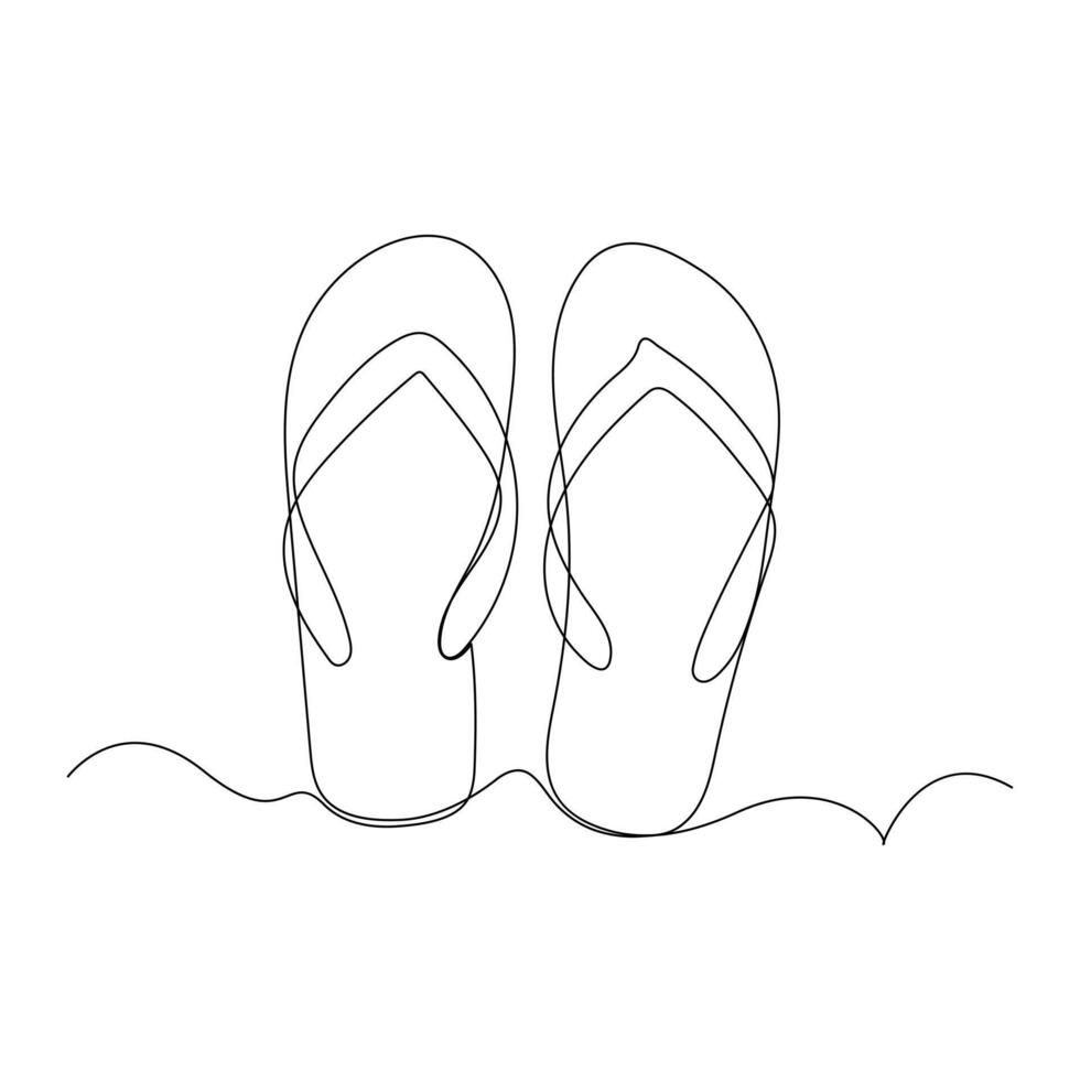 doorlopend single een lijn van strand slippers tekening kunst vector