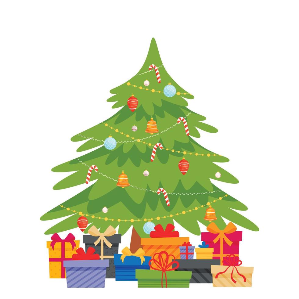 kerstboom dennenboom met geschenkdozen. vector