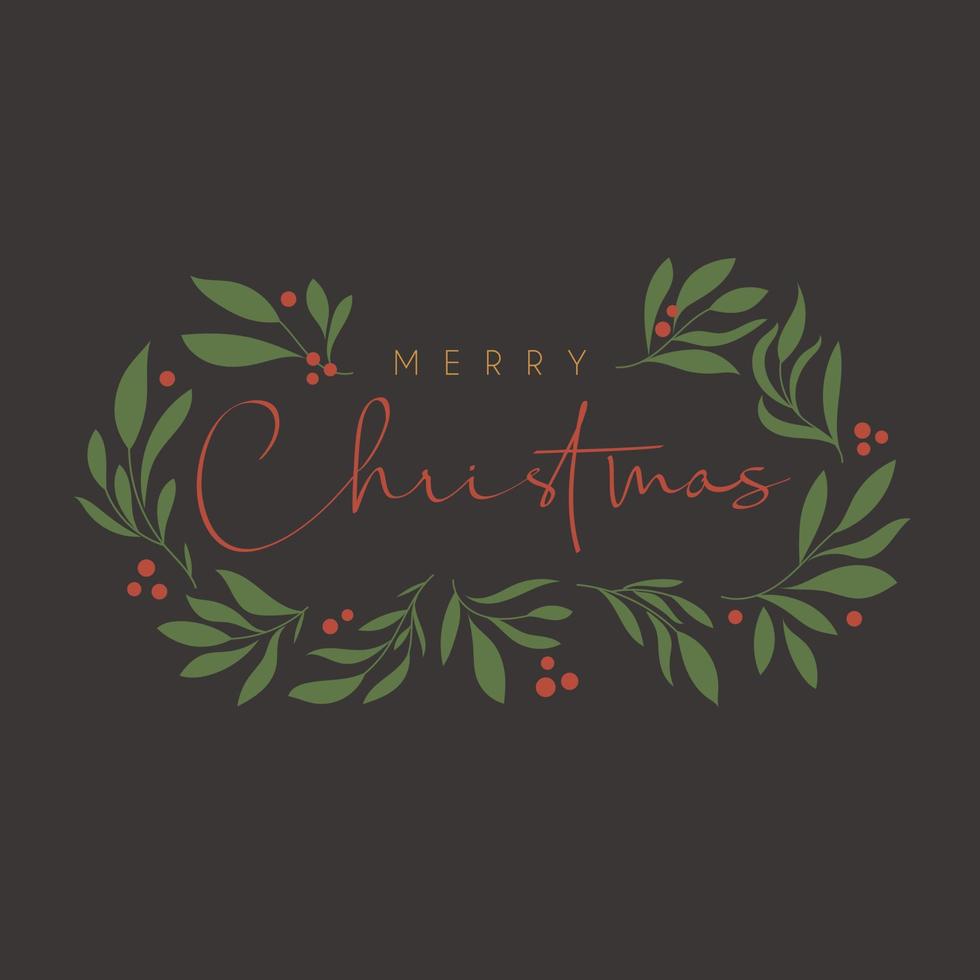 merry christmas wenskaart banner met decoratieve gebladerte krans vector