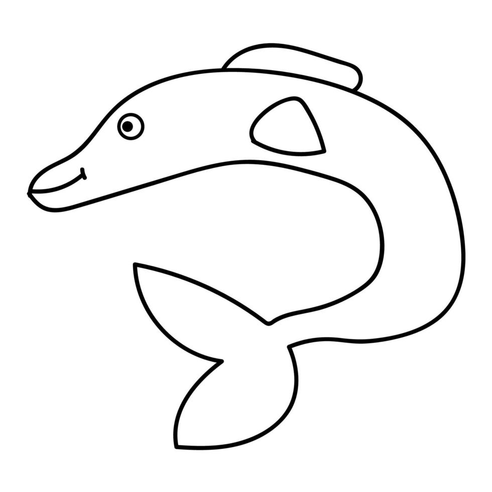cartoon doodle retro lineaire gelukkig dolfijn, zee dier geïsoleerd op een witte achtergrond. vector