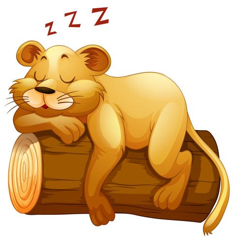 Kleine leeuw beker slapen op het logboek vector