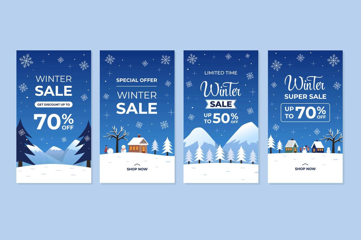 winteruitverkoop social media story posts template vector