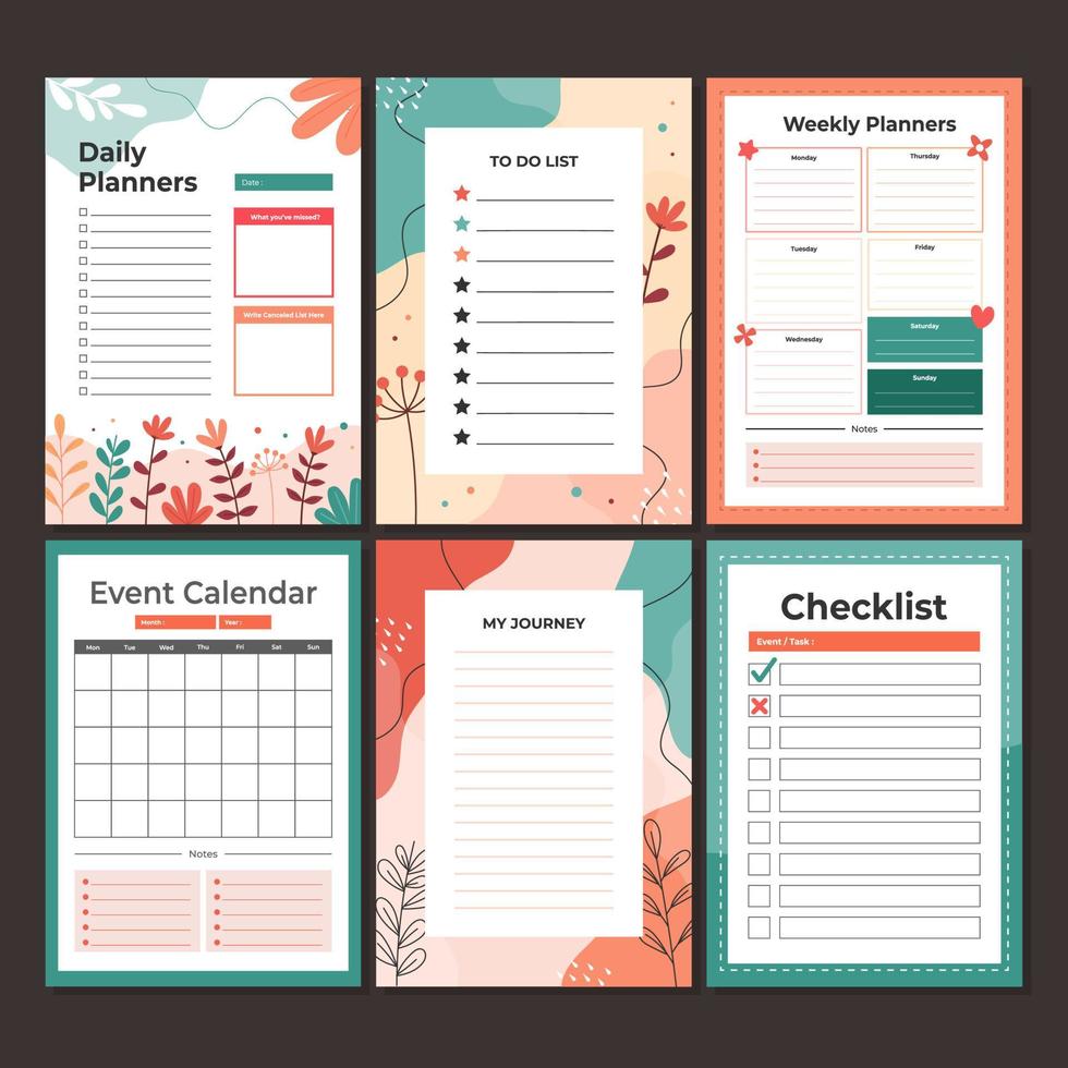 dagboekplannersjabloon met schattig kleurrijk thema vector
