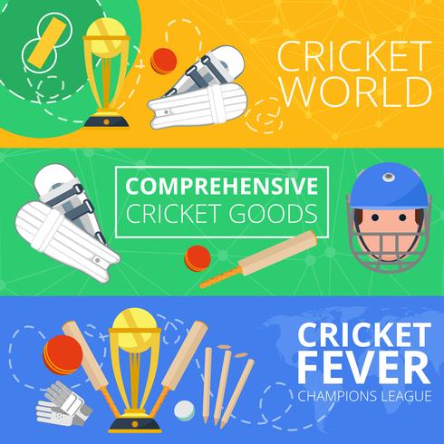 Cricket horizontale banners plat vector