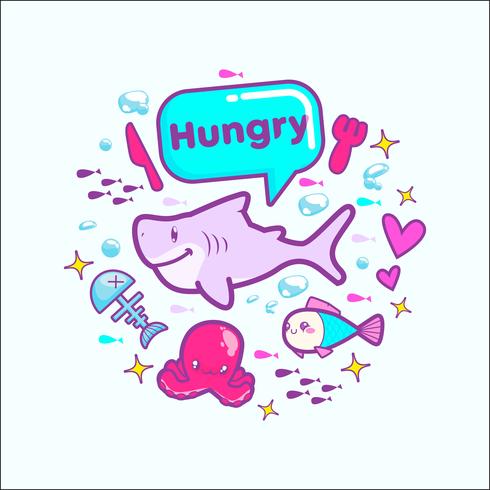 schattige haai cartoon sticker vectorillustratie vector