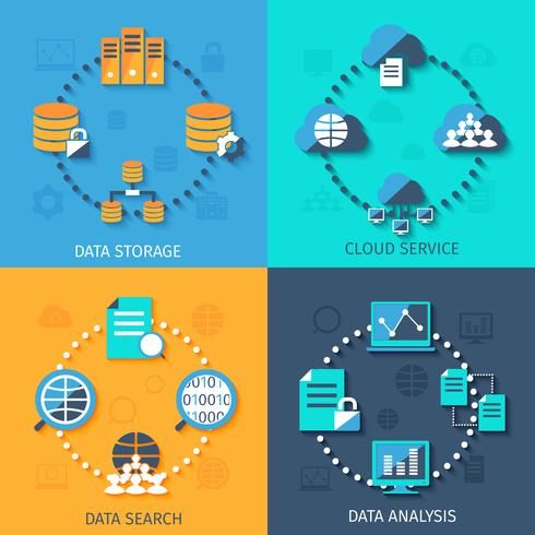 Big data 4 plat pictogrammen samenstelling vector