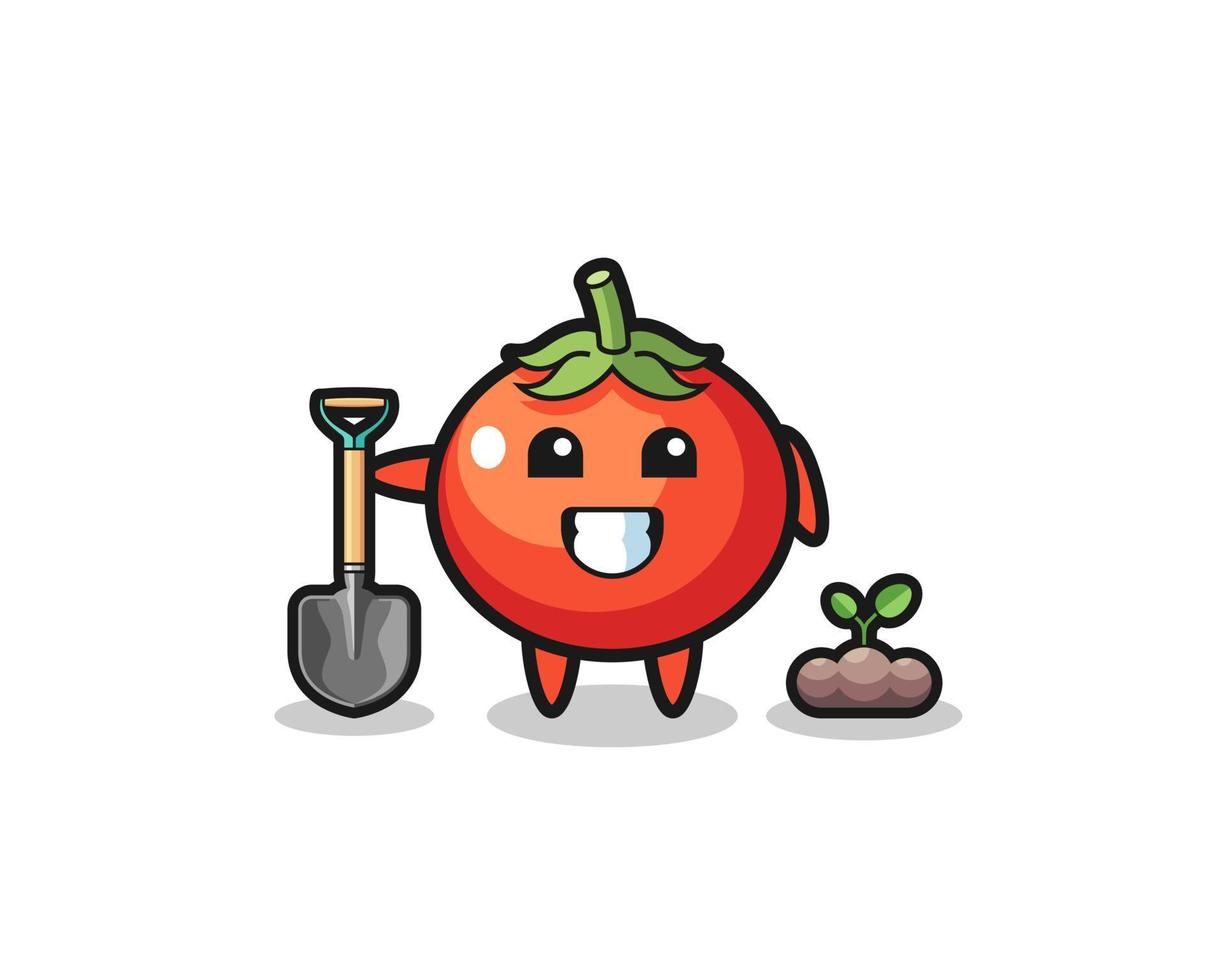 schattige tomaten cartoon plant een boomzaad vector