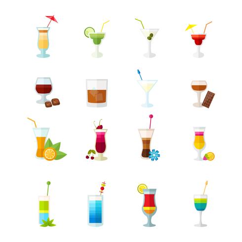 Veelkleurige cocktail pictogrammen instellen vector