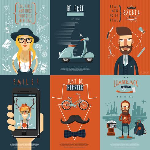 Hipster plat pictogrammen samenstelling poster vector