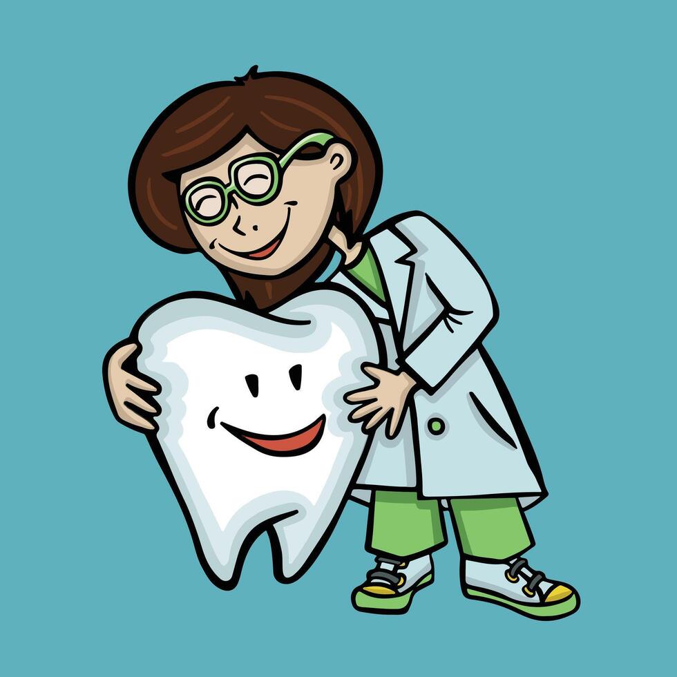 tandarts knuffelen gezond tand, mondeling hygiëne tekenfilm vector