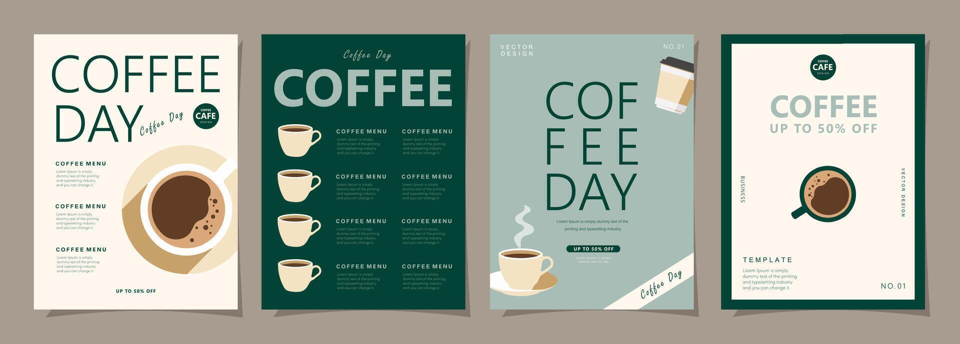 reeks van minimaal achtergrond Sjablonen met koffie bonen en koffie mok voor uitnodigingen, kaarten, banier, brochure, poster, omslag, cafe menu of een ander ontwerp. vector