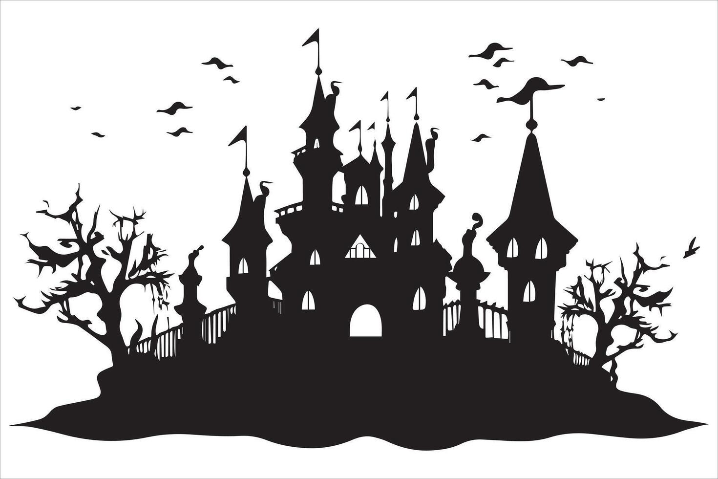 halloween heks huis silhouet vector