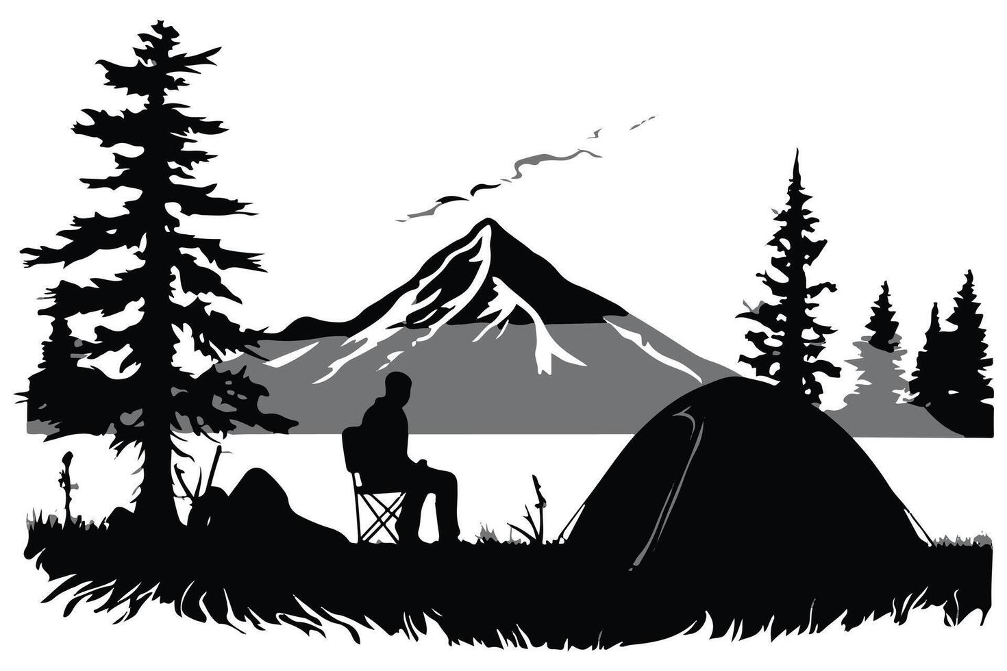 camping zwart silhouet vector