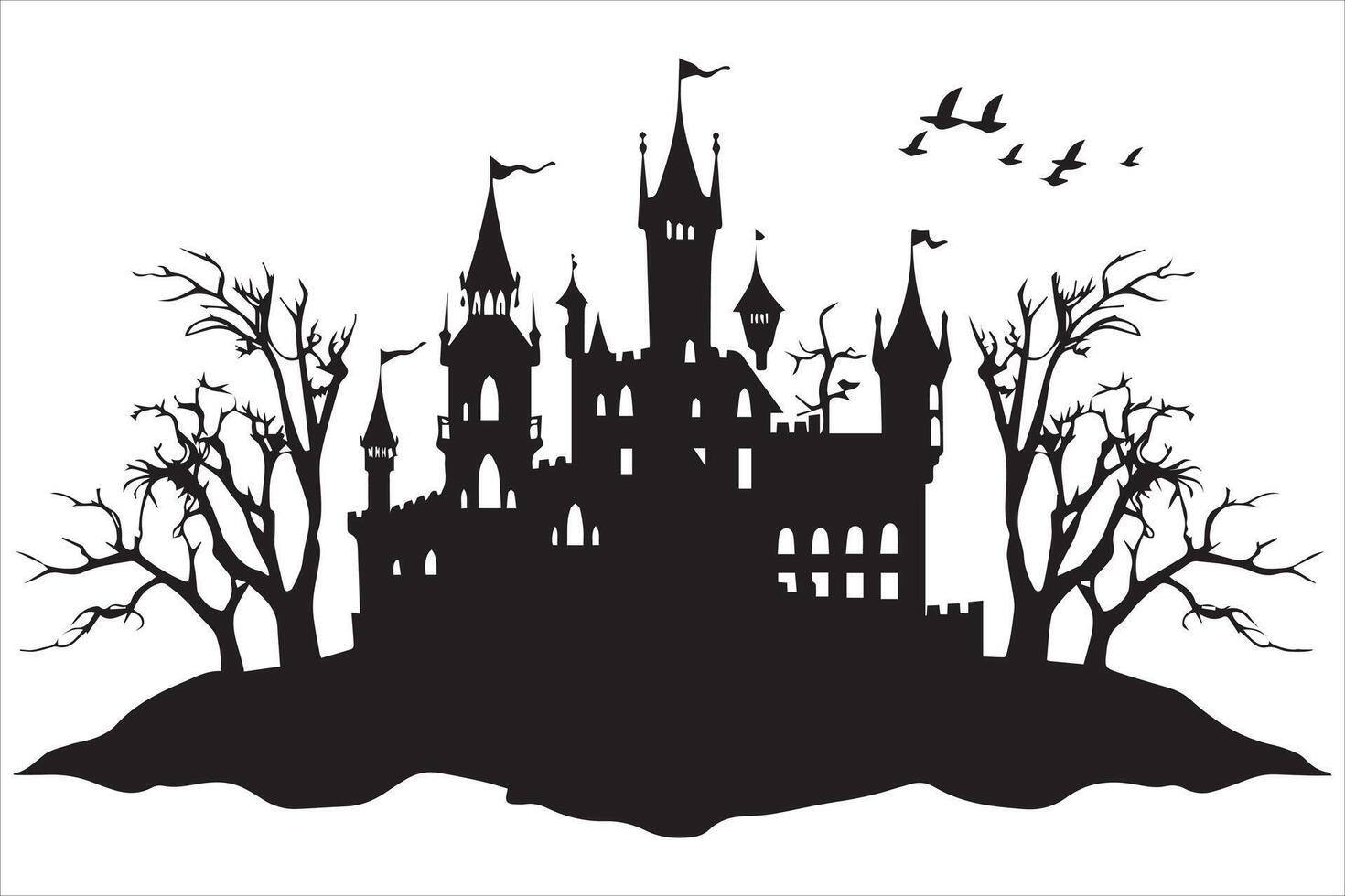 halloween heks huis zwart silhouet vector