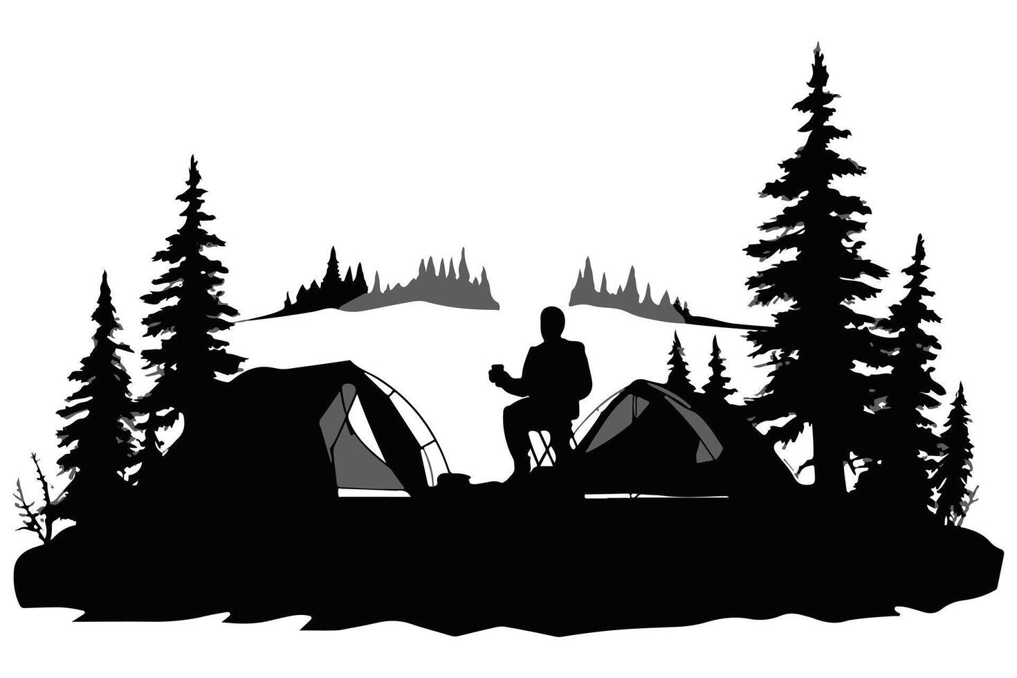 camping zwart silhouet vector