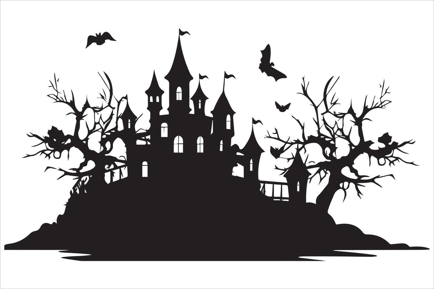 halloween heks huis zwart silhouet vector