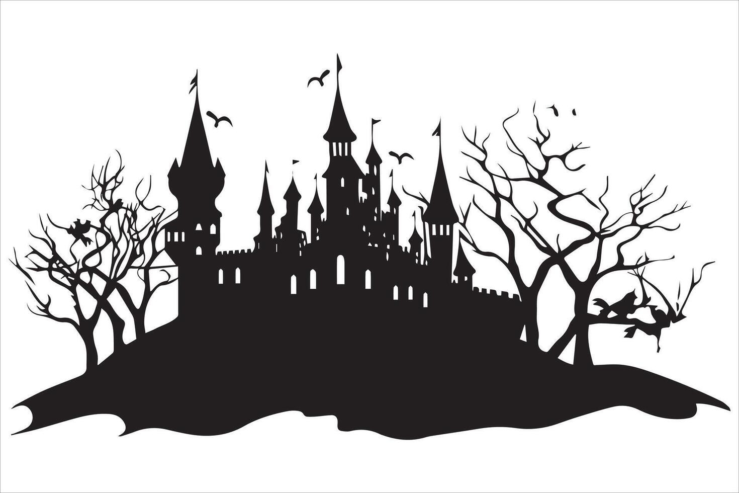 halloween heks huis silhouet vector