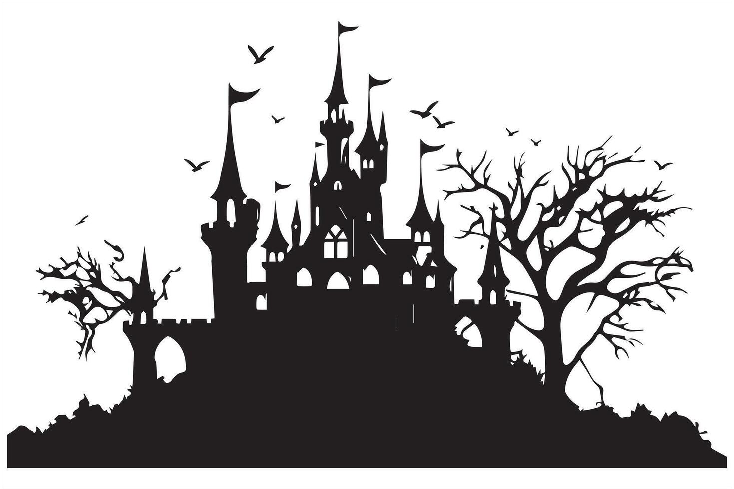 halloween heks huis zwart silhouet vector