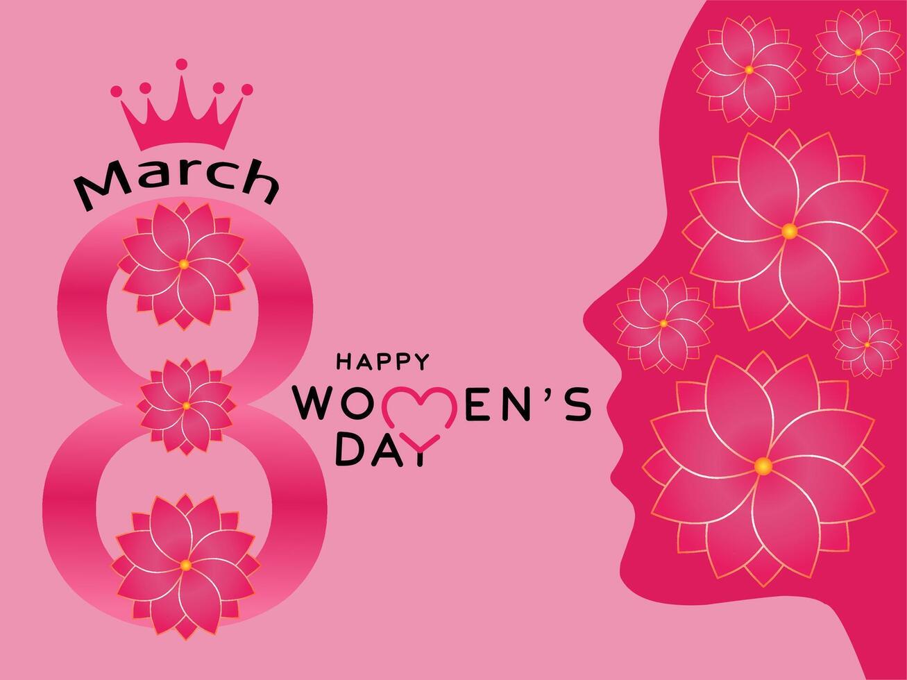 viering van Internationale vrouwen dag Aan maart 8, roze silhouet ontwerp van vrouw gezicht van kant en bloemen decoratie Aan figuur acht geïsoleerd Aan licht roze achtergrond vector