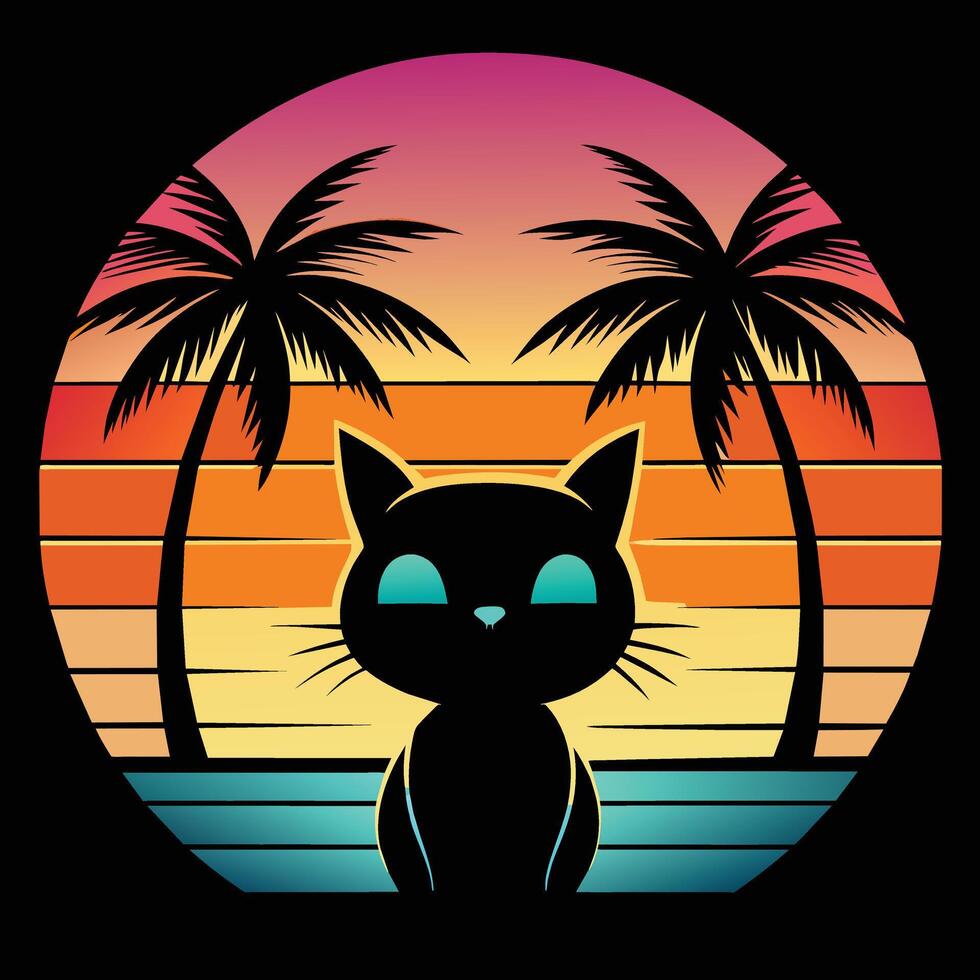 een elegant kat Aan vakantie vervelend donker zonnebril illustratie vector