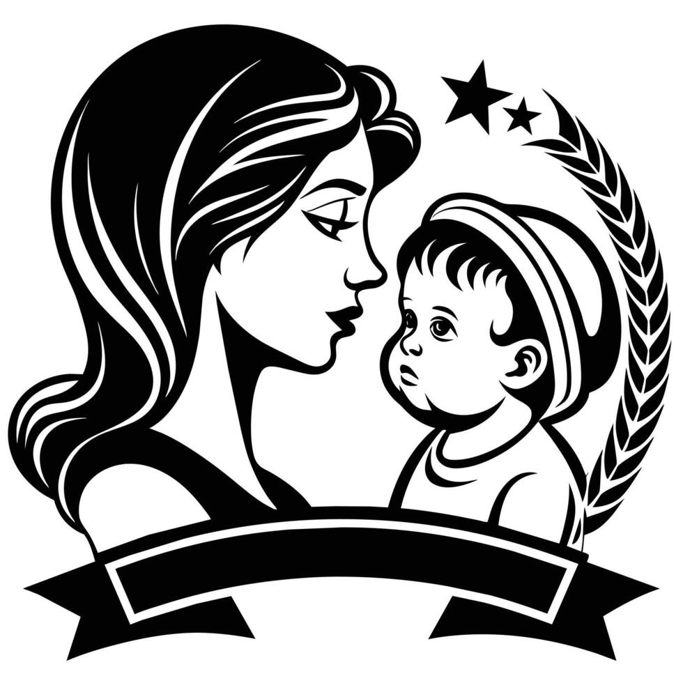 mooi moeder silhouet met baby. voering logo illustratie Aan wit achtergrond. moeder dag kaart vector
