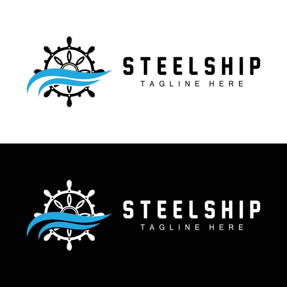 gemakkelijk marinier voertuig schip stuurinrichting logo ontwerp illustratie schip stuurinrichting wiel voor Product branding sjabloon icoon vector