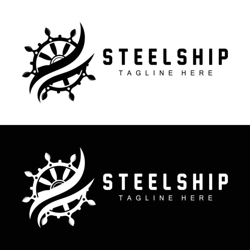 gemakkelijk marinier voertuig schip stuurinrichting logo ontwerp illustratie schip stuurinrichting wiel voor Product branding sjabloon icoon vector