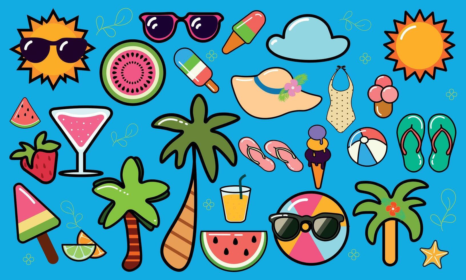 reeks van schattig zomer elementen. perfect voor zomer poster, ansichtkaart, scrapbooken, label, uitnodiging, sticker set. vector