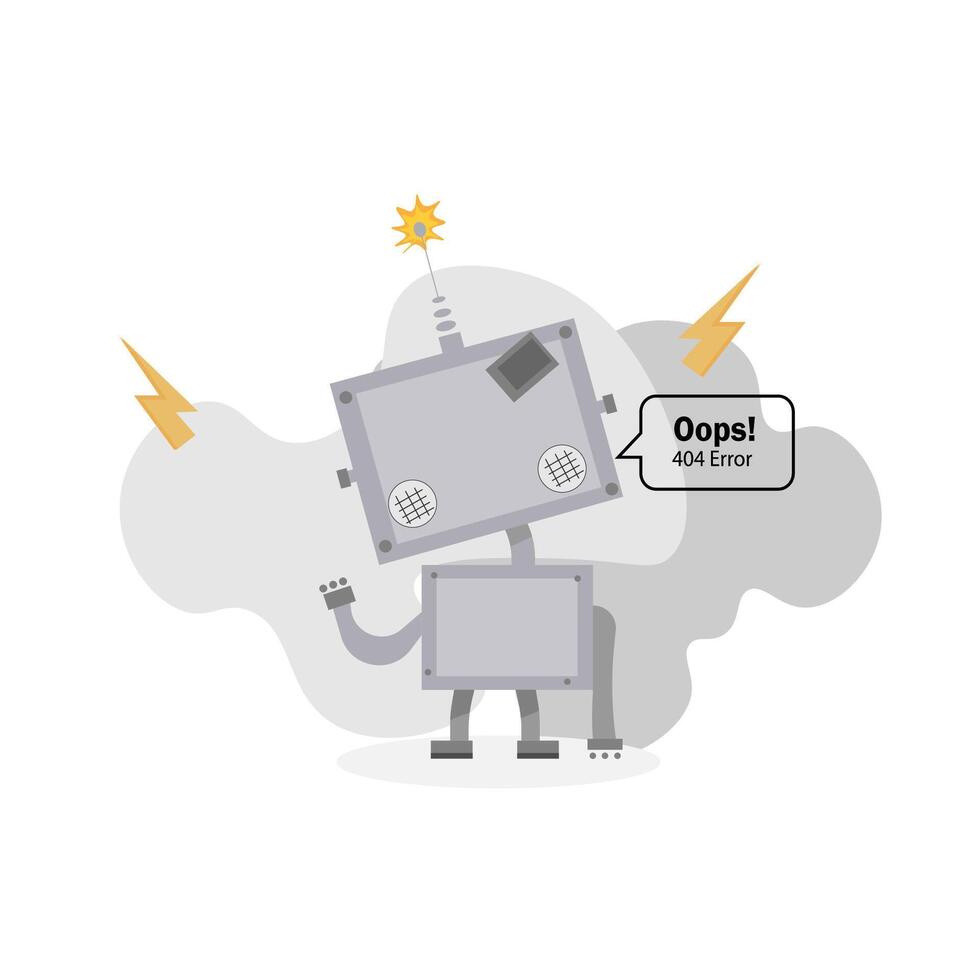website bladzijde niet gevonden. fout 404. robot symbool is gebroken. website ontwerp sjabloon voor technisch werken. robot bijstand mislukking. vector