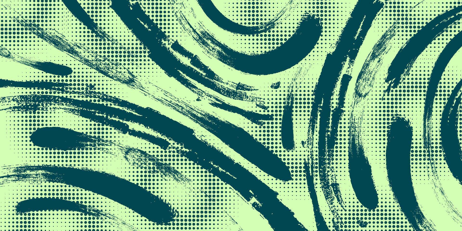 abstract borstel achtergrond met groen borstel structuur en halftone effect. retro grunge achtergrond voor banier of poster ontwerp vector