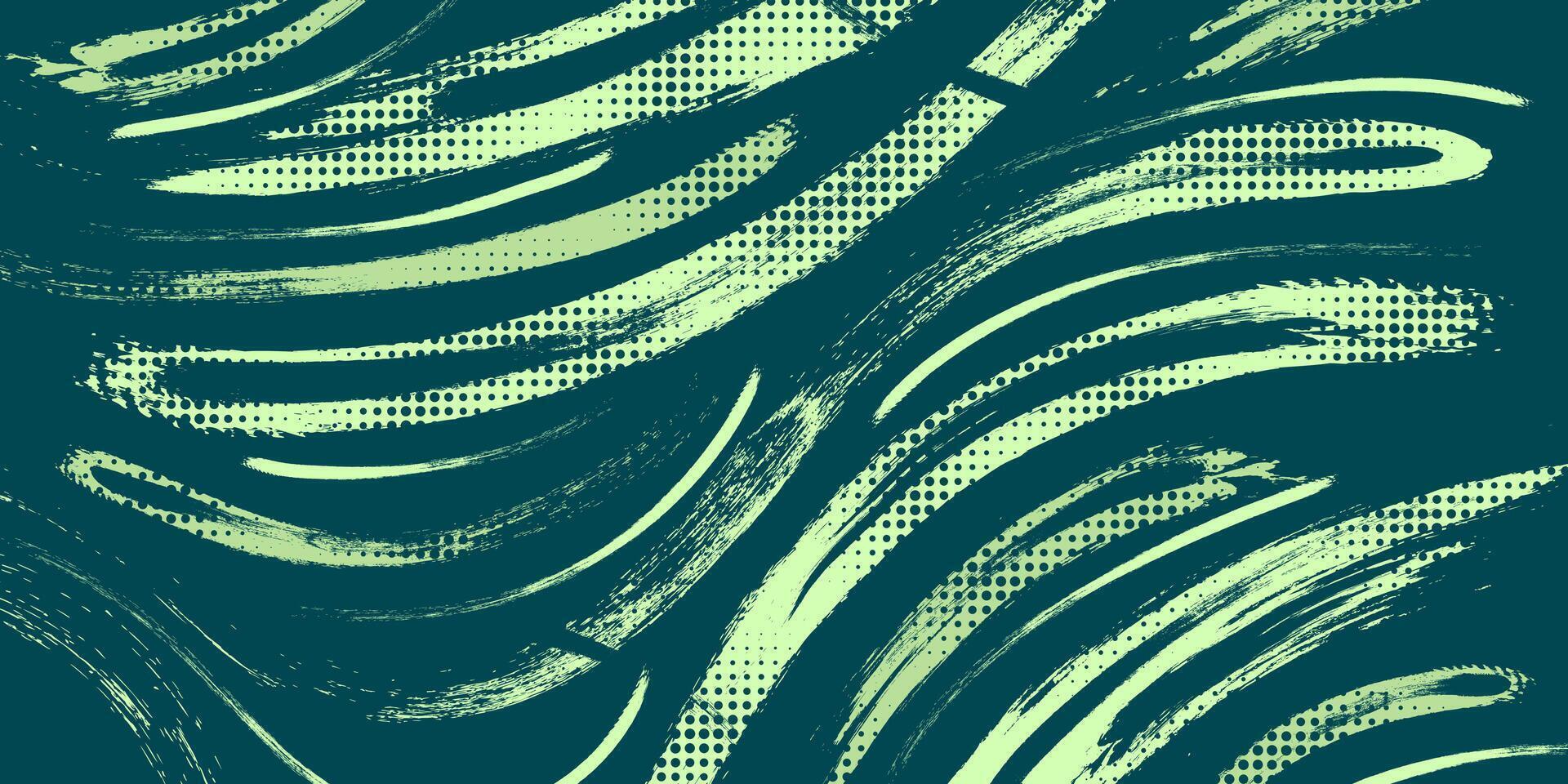 abstract borstel achtergrond met groen borstel structuur en halftone effect. retro grunge achtergrond voor banier of poster ontwerp vector