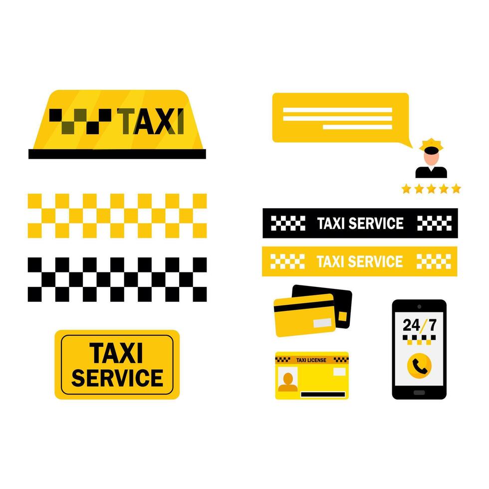 taxi onderhoud pictogrammen. taxi kaart wijzer, taxi tekens. taxi onderhoud icoon reeks vector