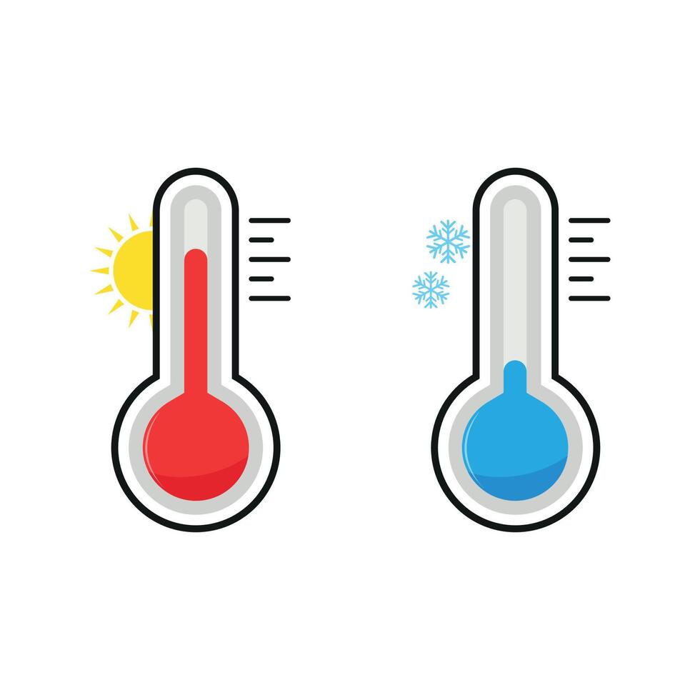 thermometers heet en verkoudheid weer in vlak stijl. vector