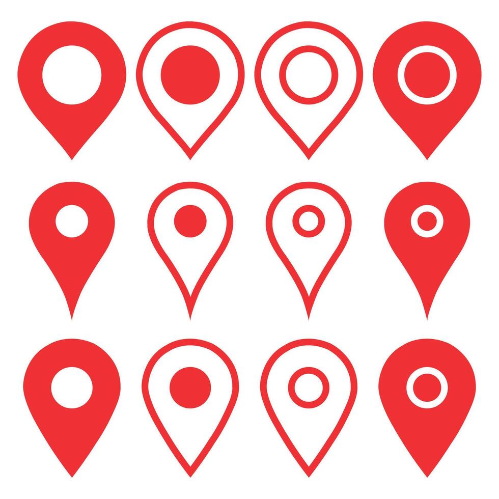 een rood en wit beeld van een plaats icoon, kaart pinnen, GPS navigatie in vlak stijl. vector