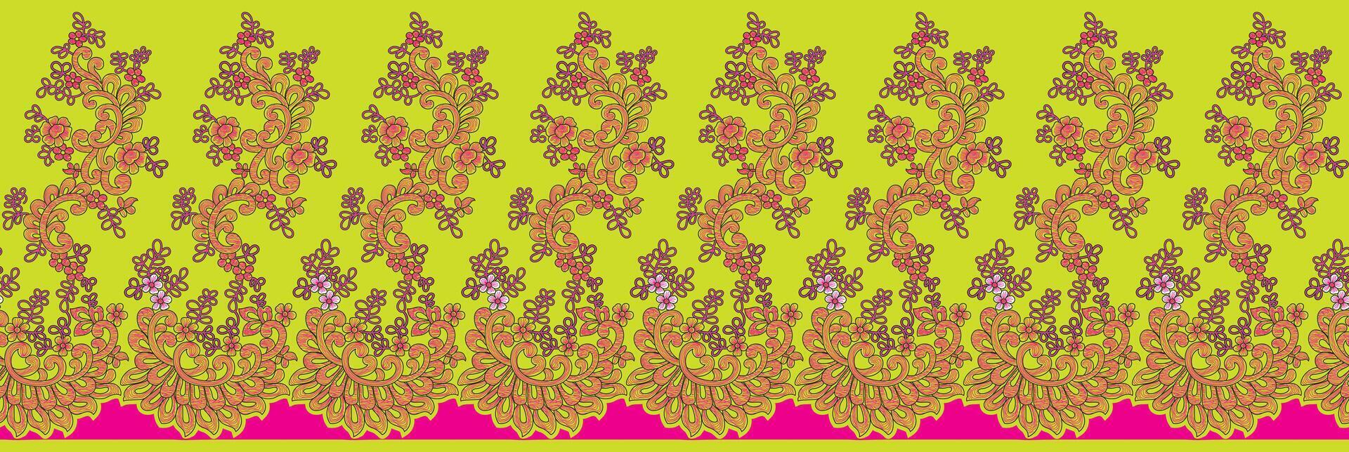 abstract digitaal hand- getrokken naadloos bloemen grens vector