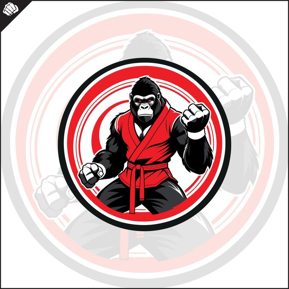 gorilla in kimono mascotte logo. strijd club embleem. vector