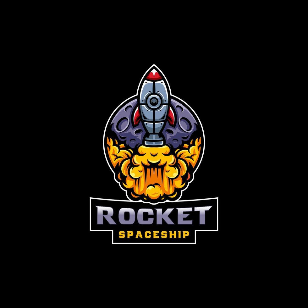 raket lancering embleem logo ontwerp met maan grafisch element symbool voor astronaut, astronomie logo sjabloon vector