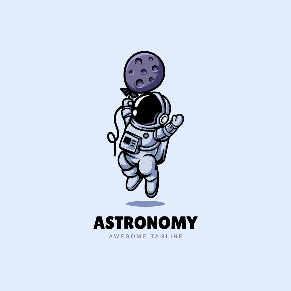 astronaut drijvend met maan ballon tekenfilm logo icoon ontwerp illustratie voor astronomie wetenschap technologie logo sjabloon vector